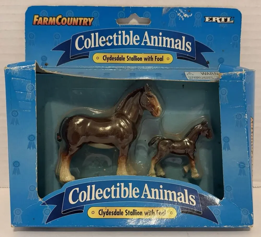 ERTL -Clydesdale Stallion With Foal 1995 Horse figurines NOS NIB VINTAGE